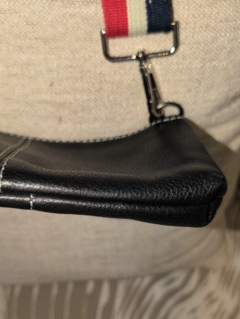 Black Leather Crossbody with Patriotic Stars And Stripes Guitar Strap